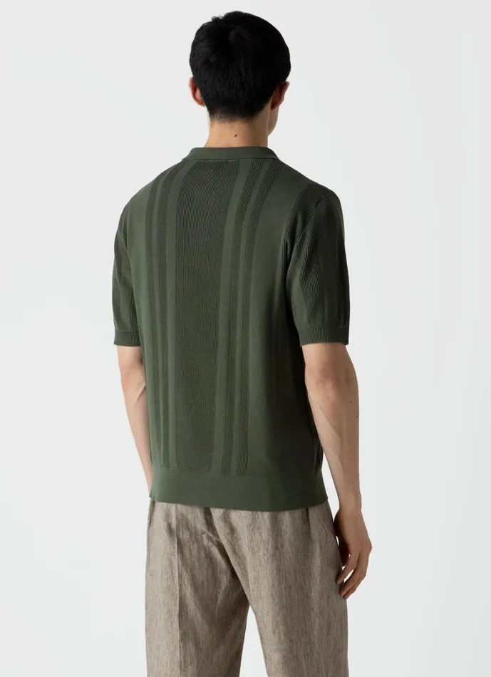 Rib Knit Polo Shirt Hunter Green Men SUNSPEL Polo Shirts