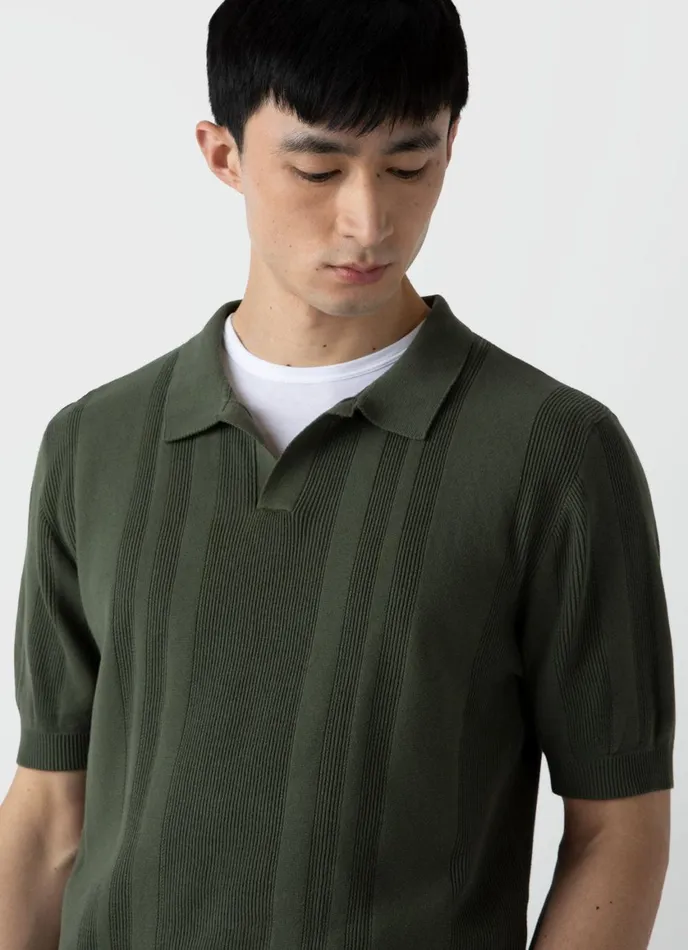 Rib Knit Polo Shirt Hunter Green Men SUNSPEL Polo Shirts
