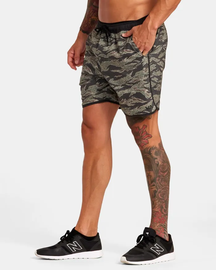 RVCA Athletic Shorts Yogger Hybrid Elastic Waist Athletic Shorts 17034 Tiger Camo 8211 Men RVCA Athletic Shorts Yogger Hybrid Elastic Waist Athletic Shorts 17034 Tiger Camo 8211 Men