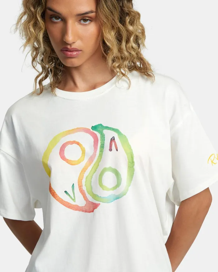 RVCA Short Sleeves Rose Machado Yin Yang Tee Vintage White 8211 MenWomen