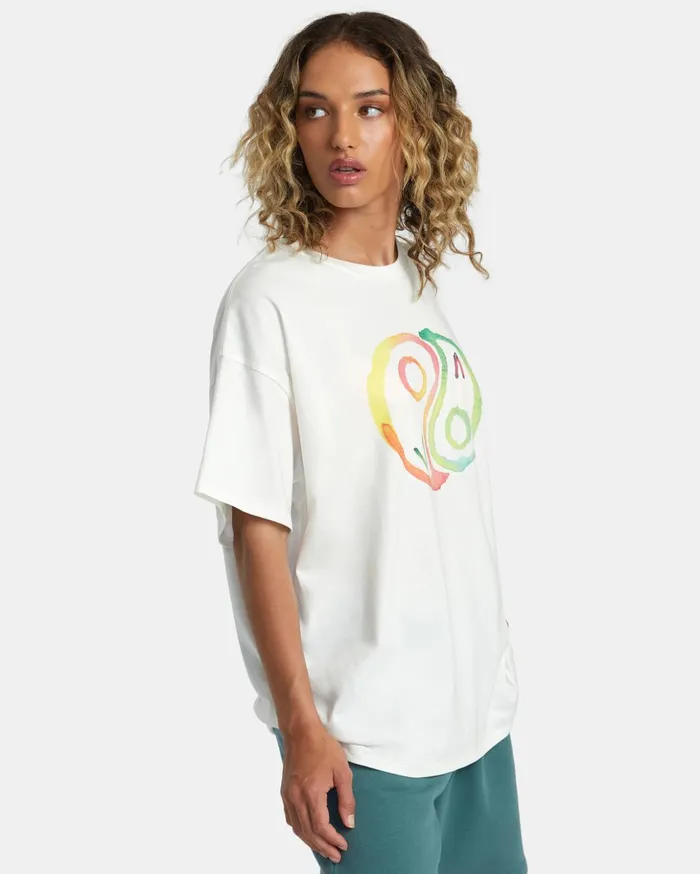 RVCA Short Sleeves Rose Machado Yin Yang Tee Vintage White 8211 MenWomen