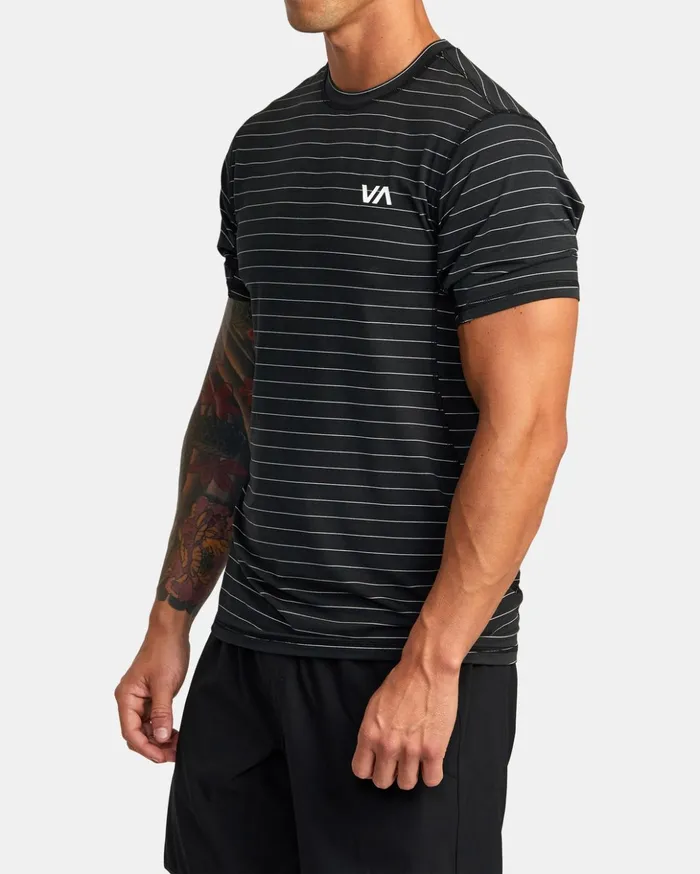 RVCA Short Sleeves Sport Vent Stripe Technical Short Sleeve Top Black 8211 Men RVCA Short Sleeves Sport Vent Stripe Technical Short Sleeve Top Black 8211 Men