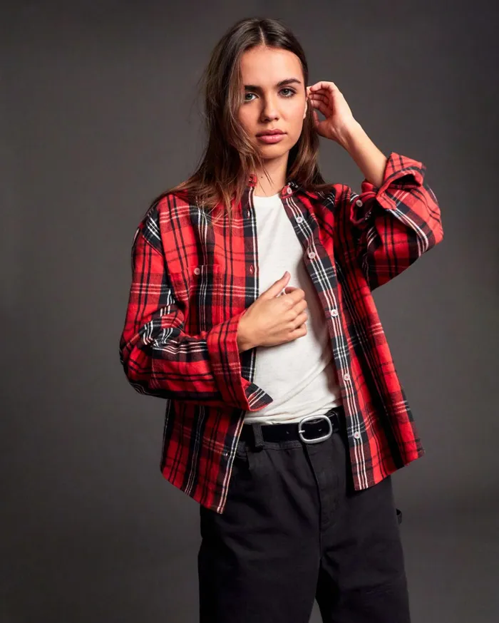 RVCA Tops Notorious Long Sleeve Flannel Shirt Chrysanthemum 8211 Women