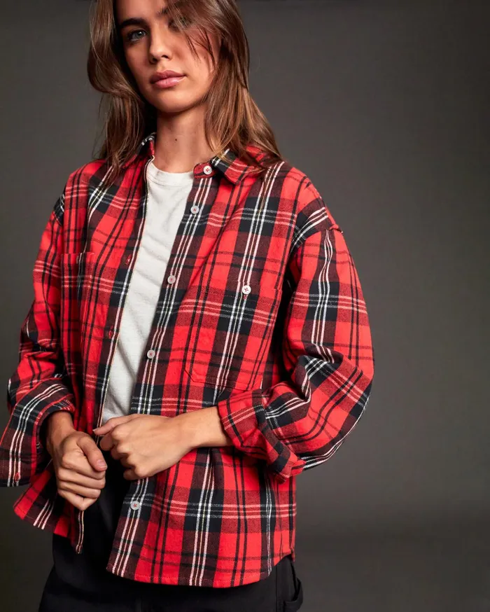 RVCA Tops Notorious Long Sleeve Flannel Shirt Chrysanthemum 8211 Women