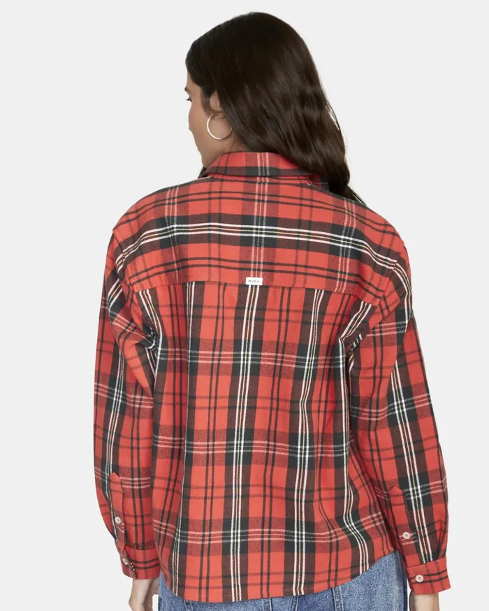 RVCA Tops Notorious Long Sleeve Flannel Shirt Chrysanthemum 8211 Women