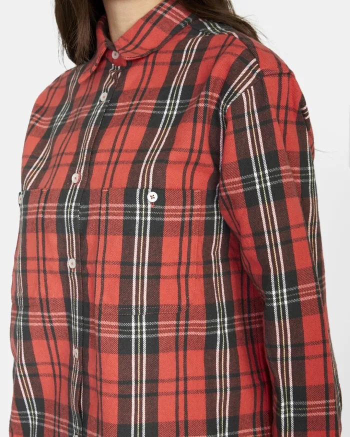 RVCA Tops Notorious Long Sleeve Flannel Shirt Chrysanthemum 8211 Women