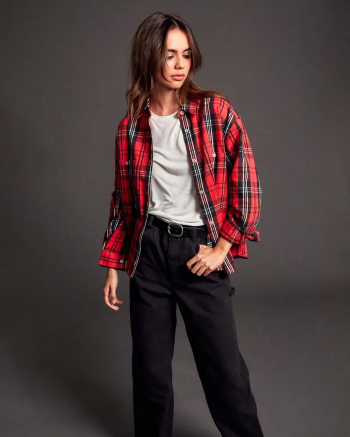 RVCA Tops Notorious Long Sleeve Flannel Shirt Chrysanthemum 8211 Women