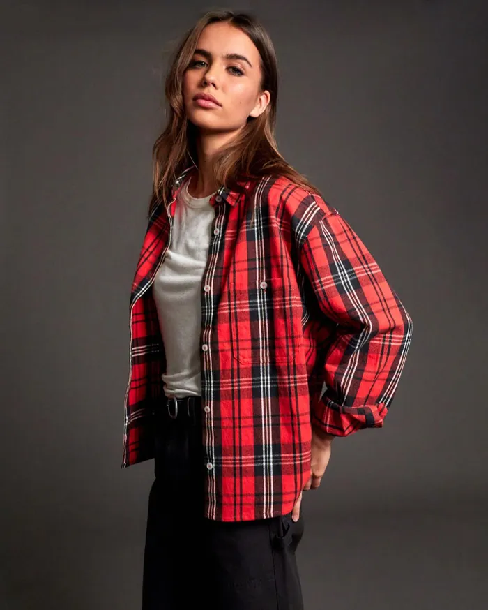 RVCA Tops Notorious Long Sleeve Flannel Shirt Chrysanthemum 8211 Women