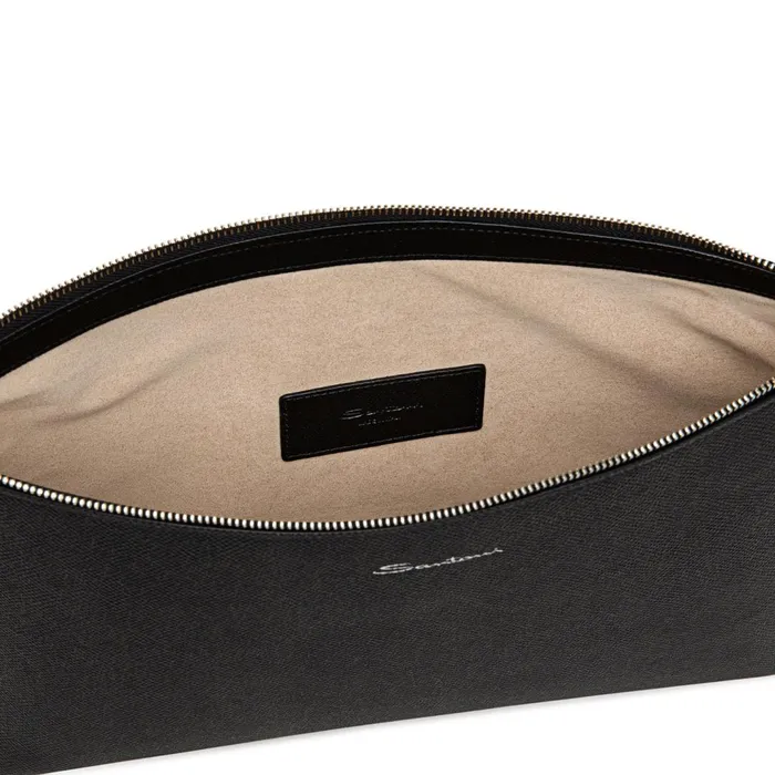 Santoni Black Saffiano Leather Pouch MenWomen Small Leather Goods