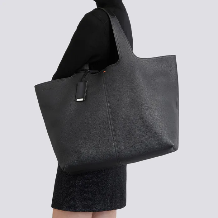 Santoni Black Tumbled Leather Shoulder Bag Women Bags