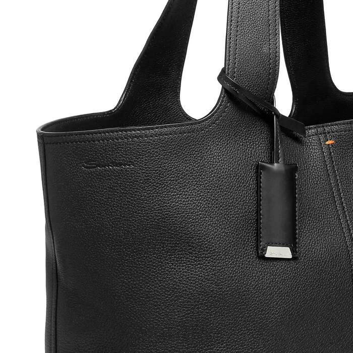 Santoni Black Tumbled Leather Shoulder Bag Women Bags