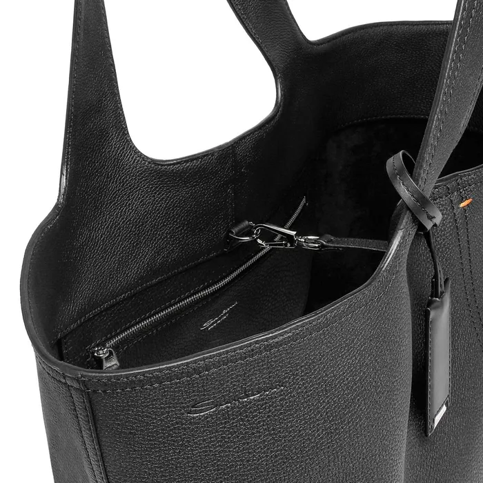 Santoni Black Tumbled Leather Shoulder Bag Women Bags