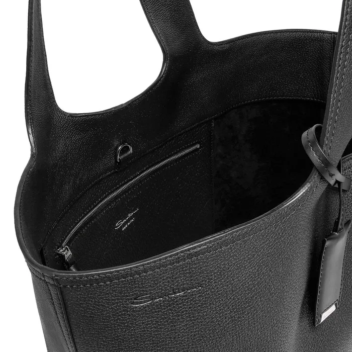Santoni Black Tumbled Leather Shoulder Bag Women Bags