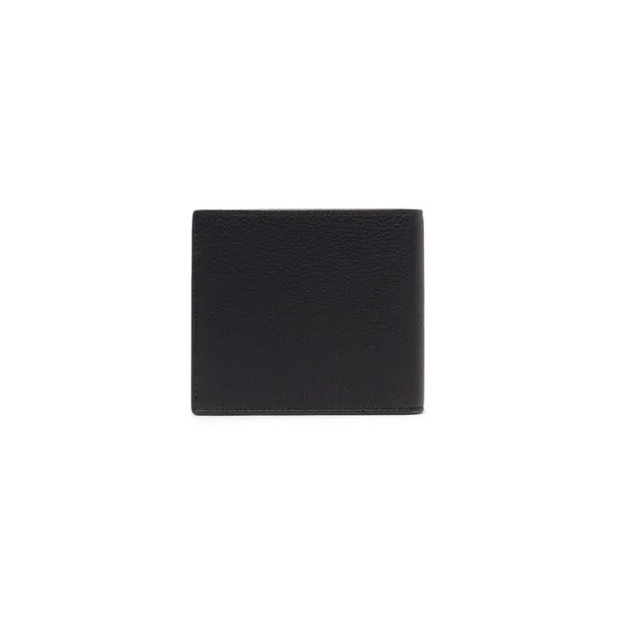 Santoni Black Tumbled Leather Wallet Men Small Leather Goods