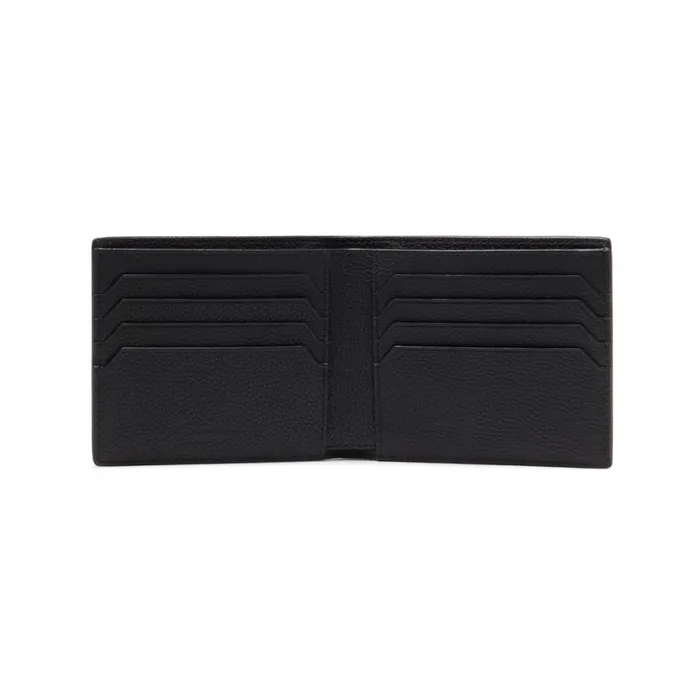 Santoni Black Tumbled Leather Wallet Men Small Leather Goods