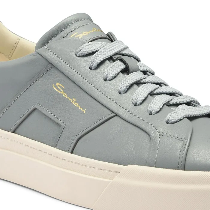 Santoni Light Blue Leather Double Buckle Sneaker Men Sneakers