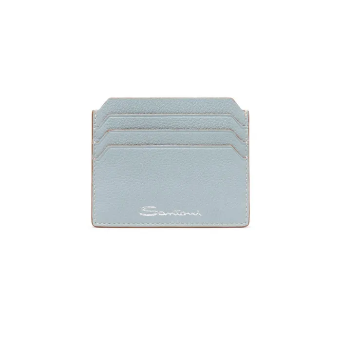 Santoni Light Blue Tumbled Leather Credit Card Holder Men Small Leather Goods Santoni Light Blue Tumbled Leather Credit Card Holder Men Small Leather Goods