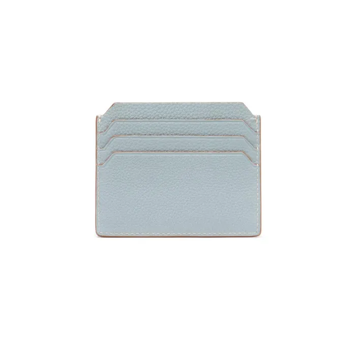 Santoni Light Blue Tumbled Leather Credit Card Holder Men Small Leather Goods