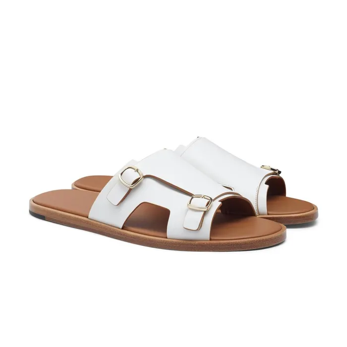 Santoni White Leather DoubleBuckle Sandal Men Sandals