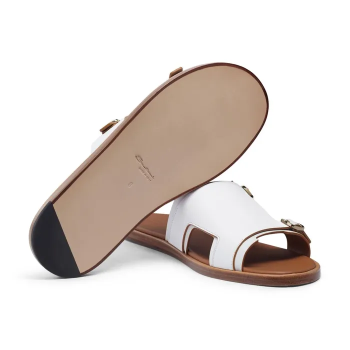 Santoni White Leather DoubleBuckle Sandal Men Sandals
