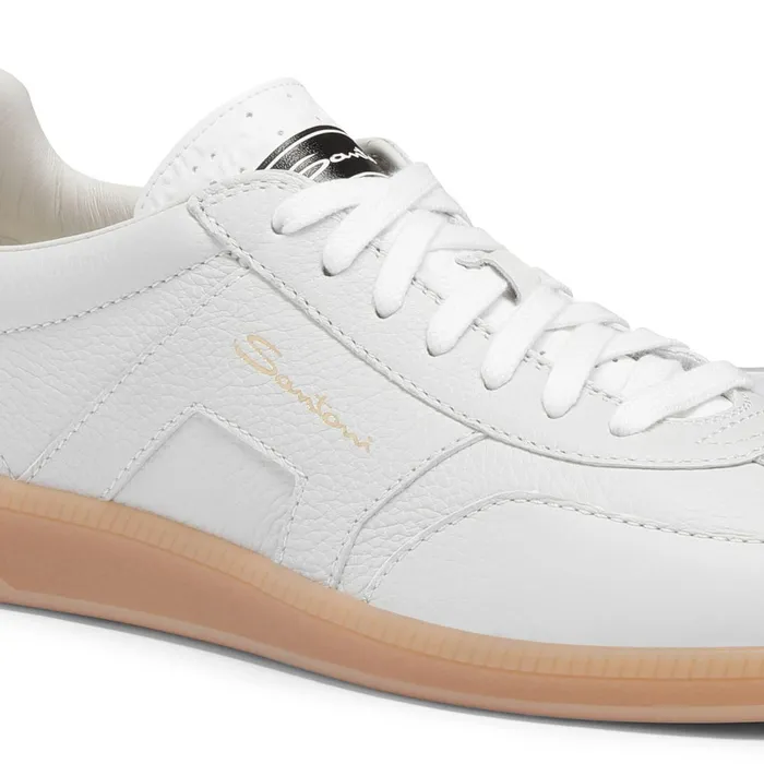 Santoni White Tumbled Leather Dbs Oly Sneaker Men Sneakers