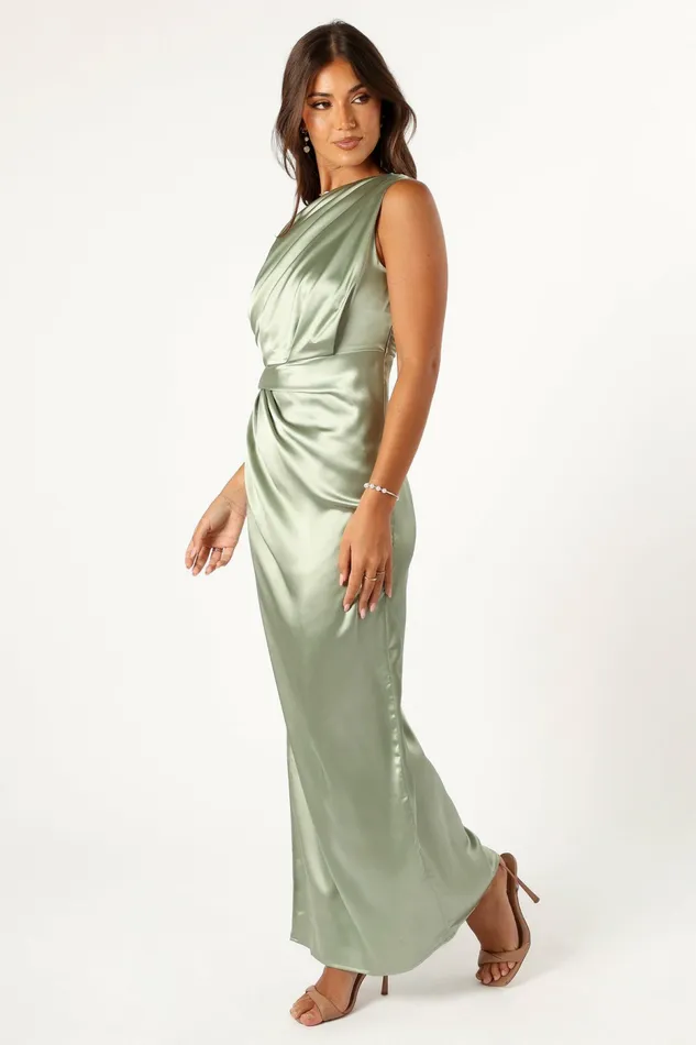 Satin Dresses Nadia One Shoulder Maxi Dress Sage 8211 Petal and Pup Women