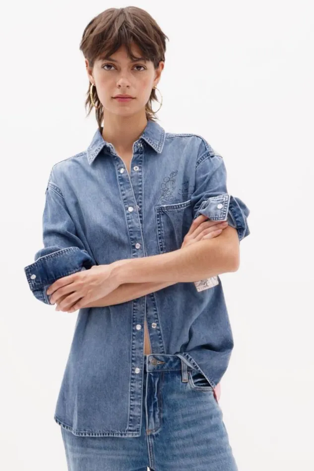 Shirts And Blouses Women Desigual Mickey Mouse Denim Shirt Blue