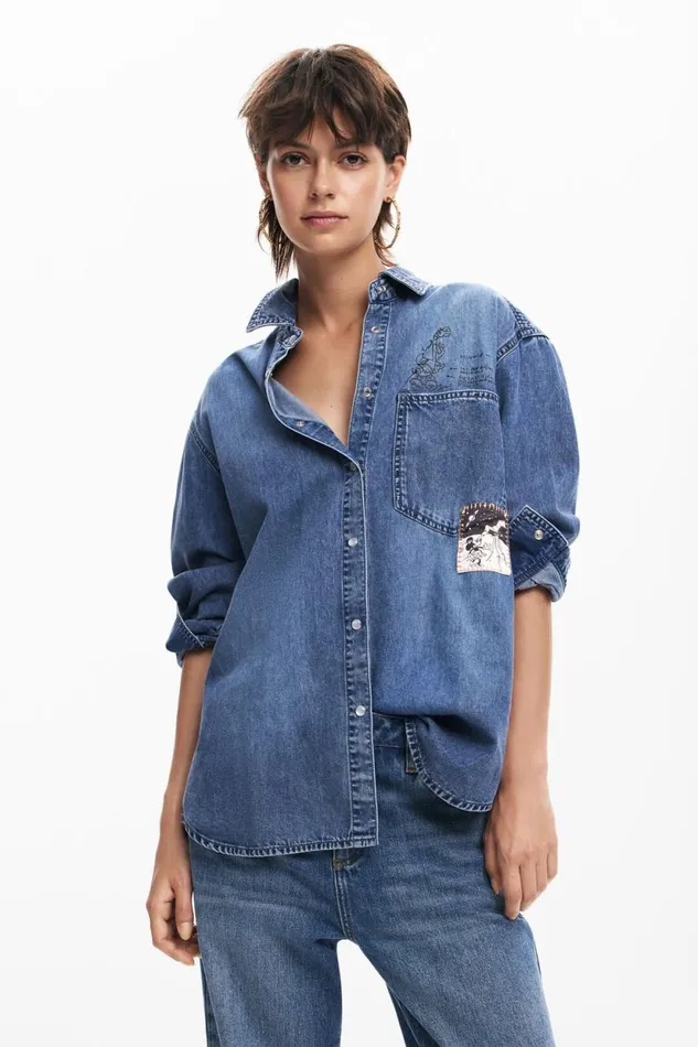 Shirts And Blouses Women Desigual Mickey Mouse Denim Shirt Blue