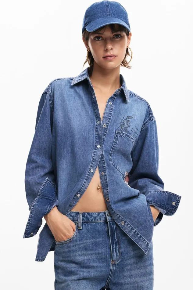 Shirts And Blouses Women Desigual Mickey Mouse Denim Shirt Blue