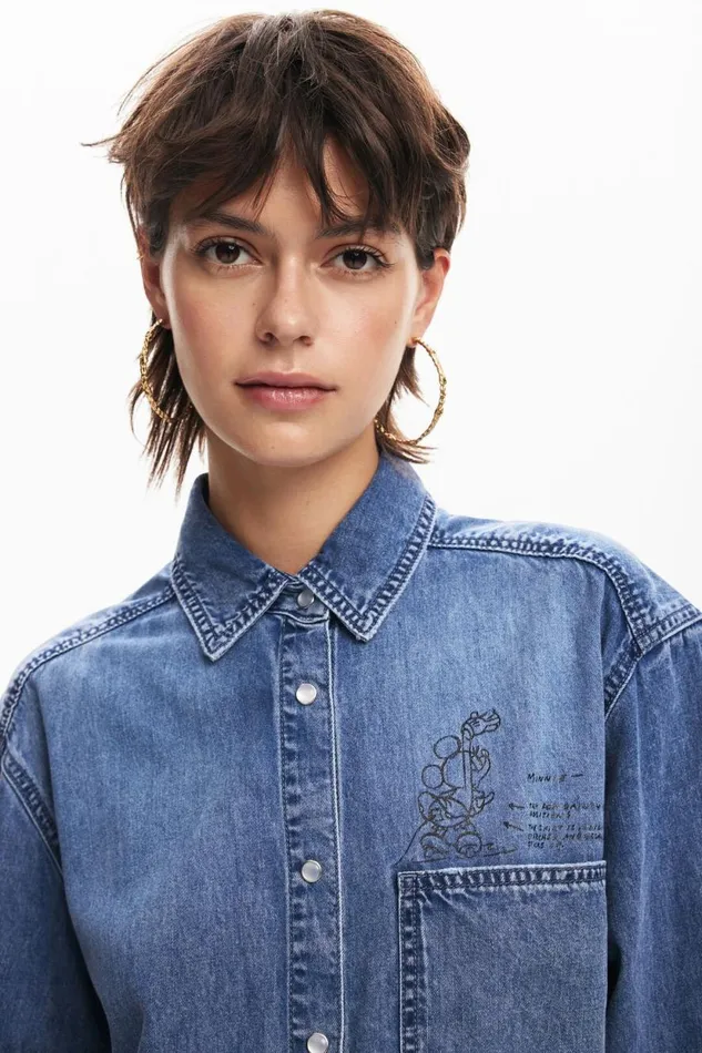 Shirts And Blouses Women Desigual Mickey Mouse Denim Shirt Blue