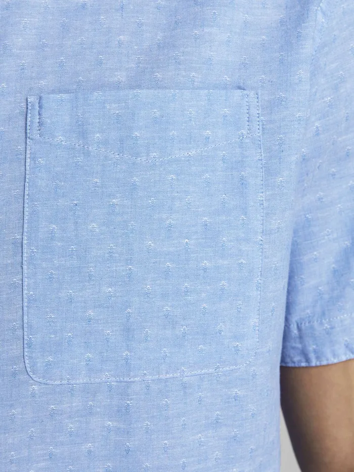 Shirts JACK and JONES Mens MANDARIN COLLAR LINEN BLEND SHORT SLEEVED SHIRT Blue Faded Denim Gift 4 You