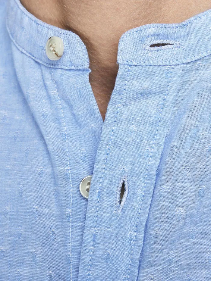 Shirts JACK and JONES Mens MANDARIN COLLAR LINEN BLEND SHORT SLEEVED SHIRT Blue Faded Denim Gift 4 You