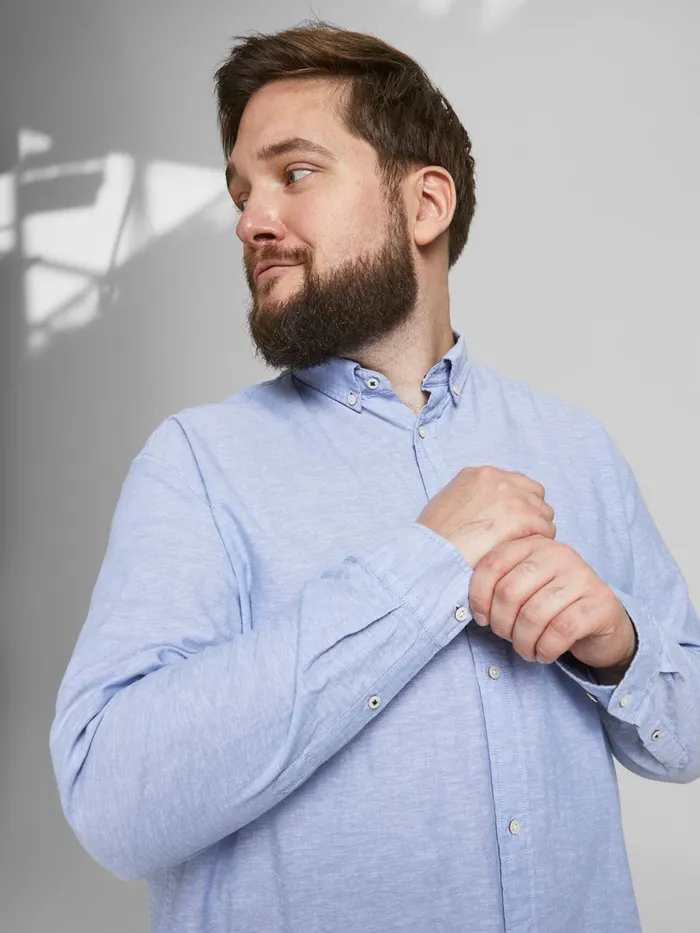 Shirts JACK and JONES Mens POPLIN BUTTONDOWN PLUS SIZE SHIRT Blue Infinity Near Me