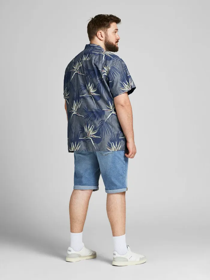 Shirts JACK and JONES Mens RESORT PLUS SIZE SHORT SLEEVED SHIRT Blue Navy Peony Online