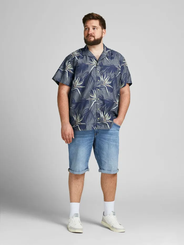 Shirts JACK and JONES Mens RESORT PLUS SIZE SHORT SLEEVED SHIRT Blue Navy Peony Online