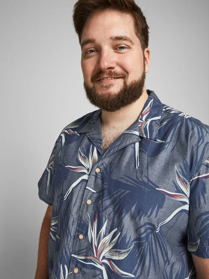 Shirts JACK and JONES Mens RESORT PLUS SIZE SHORT SLEEVED SHIRT Blue Navy Peony Online