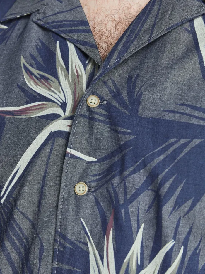 Shirts JACK and JONES Mens RESORT PLUS SIZE SHORT SLEEVED SHIRT Blue Navy Peony Online