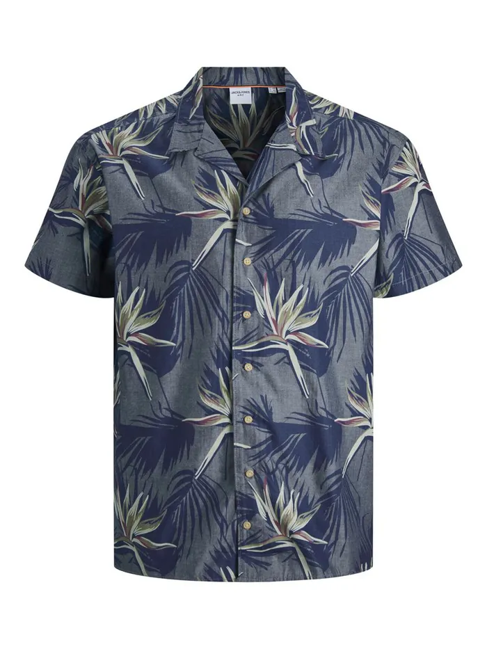 Shirts JACK and JONES Mens RESORT PLUS SIZE SHORT SLEEVED SHIRT Blue Navy Peony Online