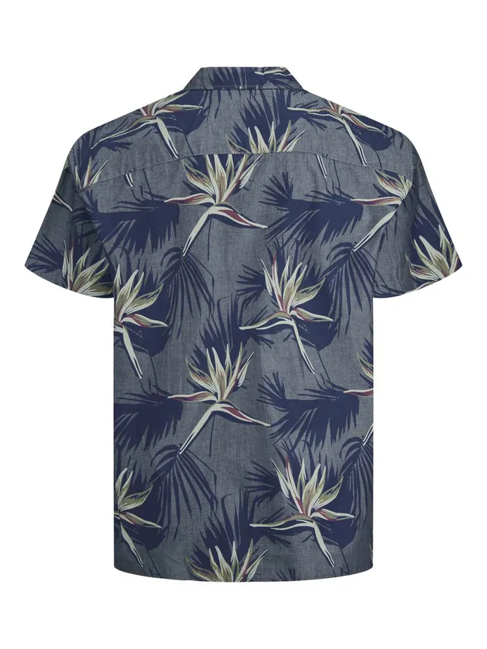 Shirts JACK and JONES Mens RESORT PLUS SIZE SHORT SLEEVED SHIRT Blue Navy Peony Online