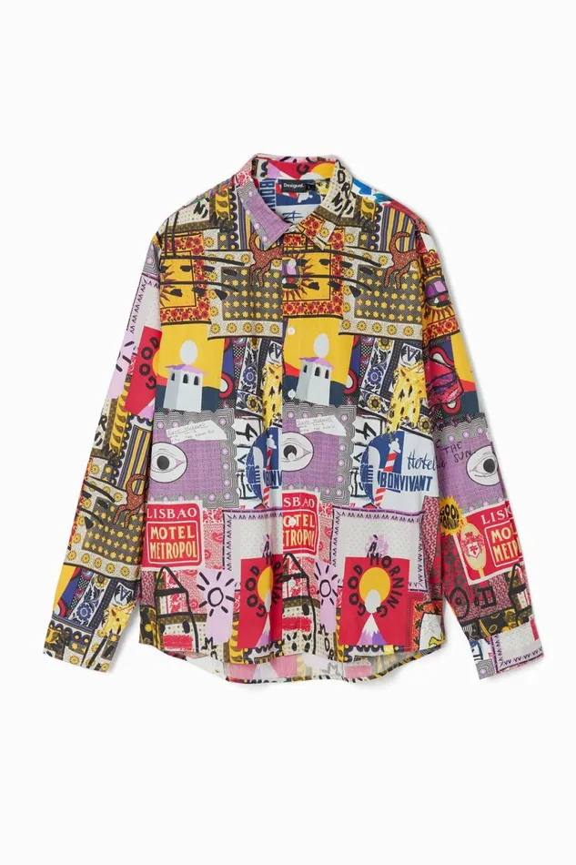 Shirts Men Desigual Patchwork Poplin Shirt Materialfinishes