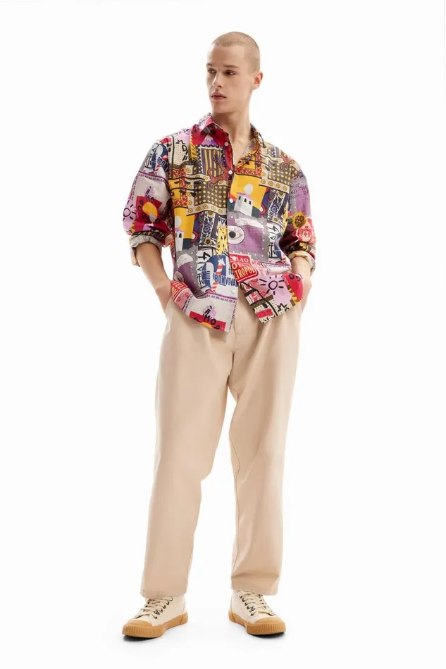 Shirts Men Desigual Patchwork Poplin Shirt Materialfinishes