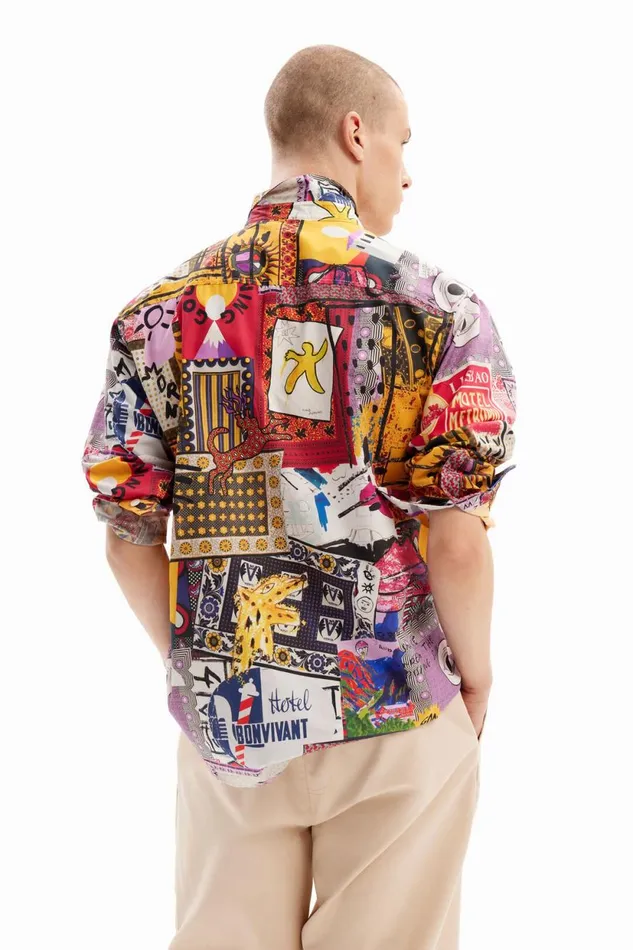 Shirts Men Desigual Patchwork Poplin Shirt Materialfinishes