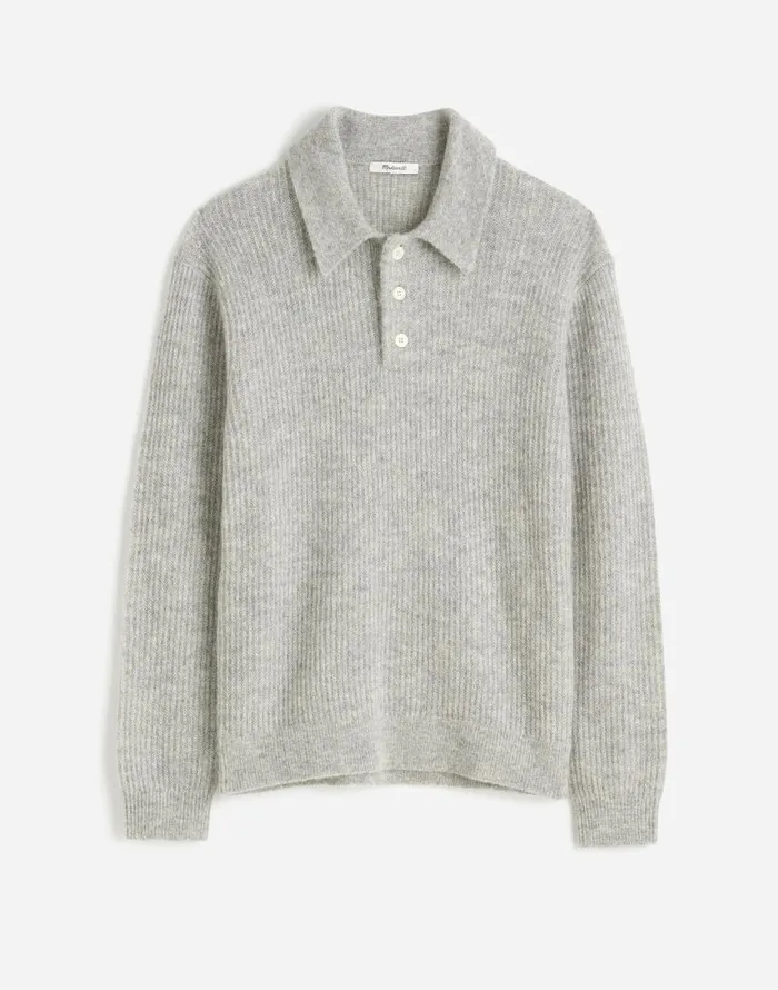 Shirts Men Madewell AlpacaBlend Sweater Polo Shirt Heather Grey
