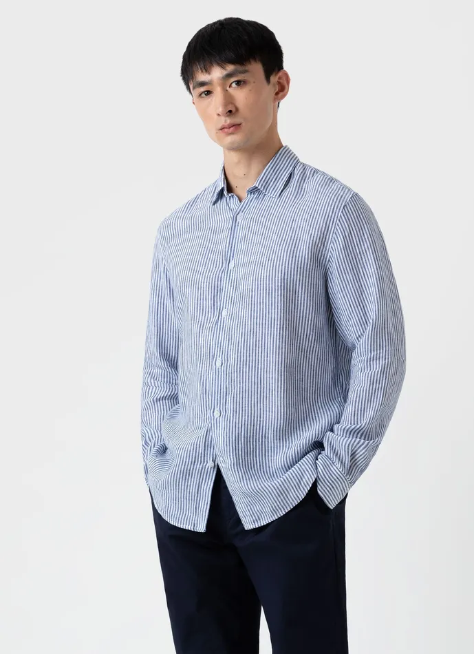 Shirts Men ussunspel Linen Shirt NavyWhite Shirts Men ussunspel Linen Shirt NavyWhite