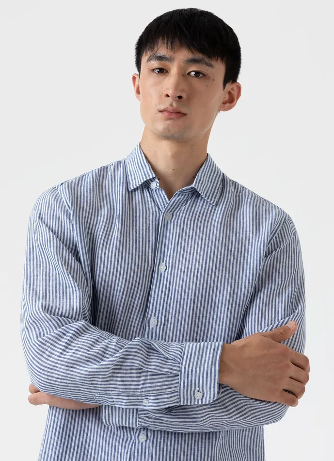 Shirts Men ussunspel Linen Shirt NavyWhite Shirts Men ussunspel Linen Shirt NavyWhite