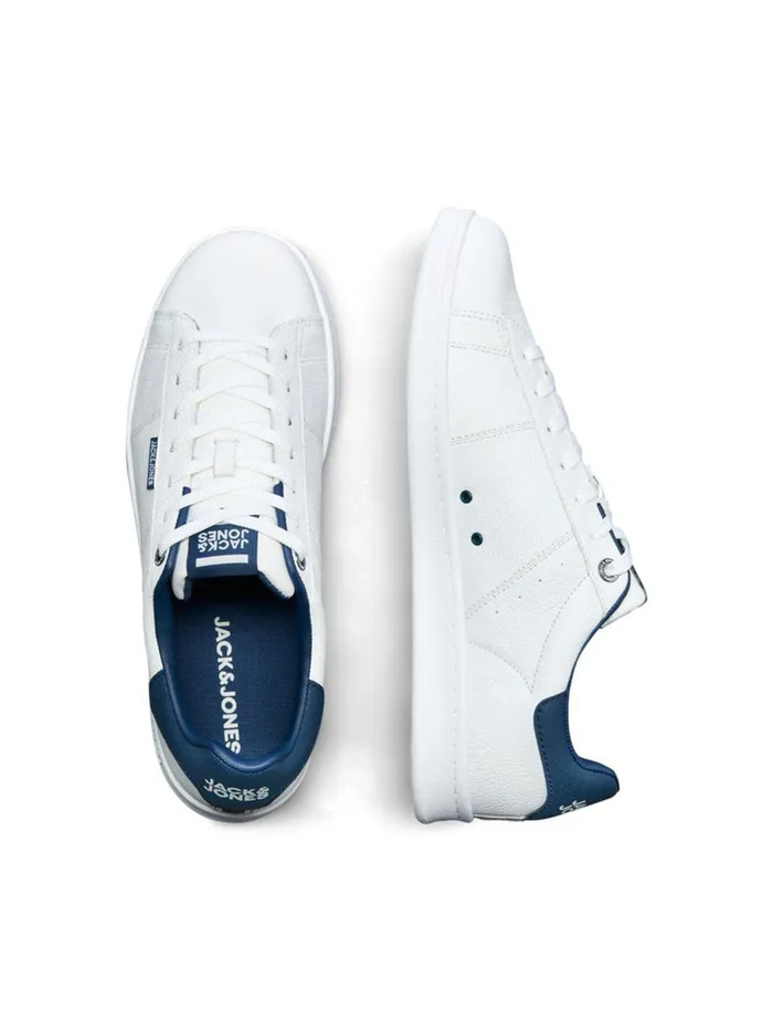 Shoes JACK and JONES Junior BOYS FAUX LEATHER MESH SNEAKERS White Majolica Blue Gift for Friend