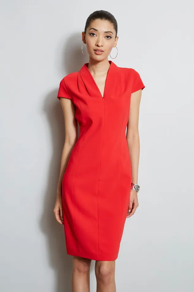 Short Sleeve Dresses Women Elie Tahari Contour Crepe Dress CALYPSO RED