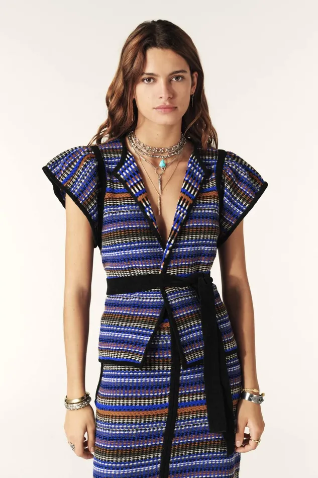 ShortSleeved Cardigan Flace Blue Women Baandsh Sweaters and Cardigans