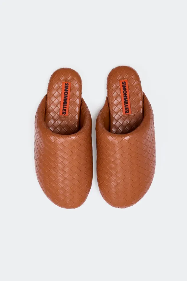 Simon Miller Flats Women Woven Bubble Slipper In Chestnut Vegan Leather Simon Miller Flats Women Woven Bubble Slipper In Chestnut Vegan Leather