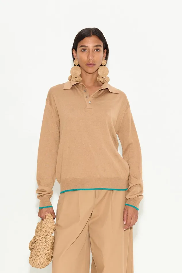 Simon Miller Knitwear Women Marcel Polo Sweater In Khaki Merino Wool